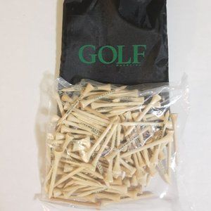 Lot of 100 2 3/4 Wooden Golf tees + tee bag